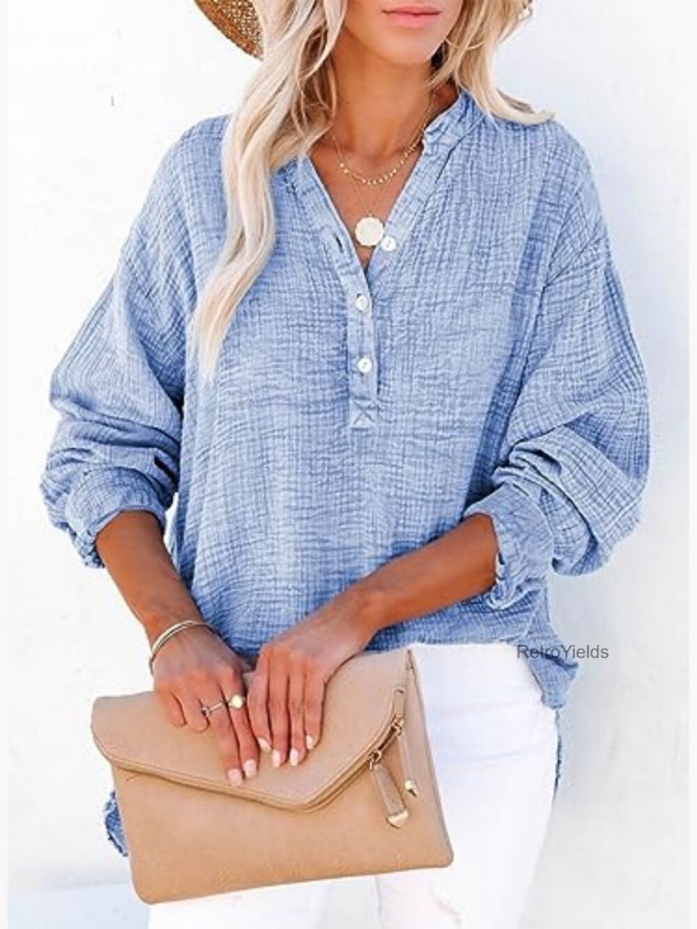Oversized Button Down Long Sleeve Blouse - Picture 2 of 7
